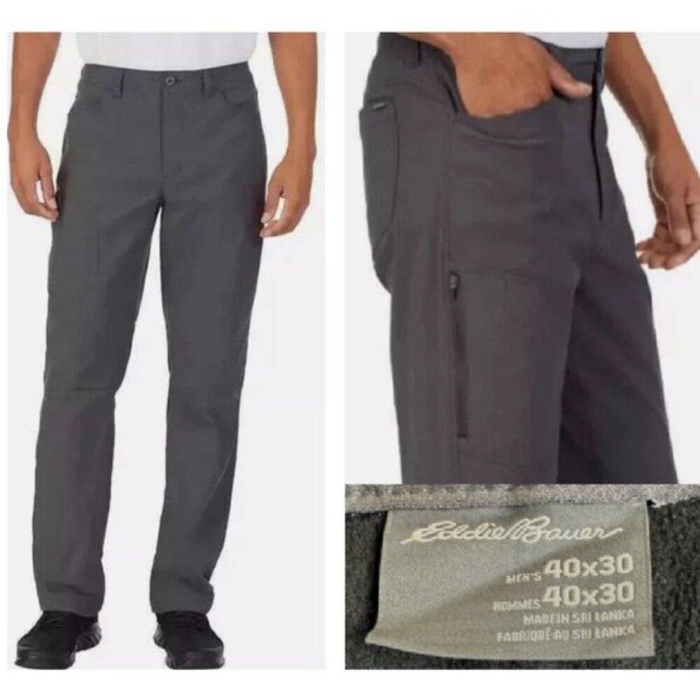 Eddie Bauer Pants Mens, Shell is Gray Nylon, Lining is Black Fleece, Sz 40 x 30